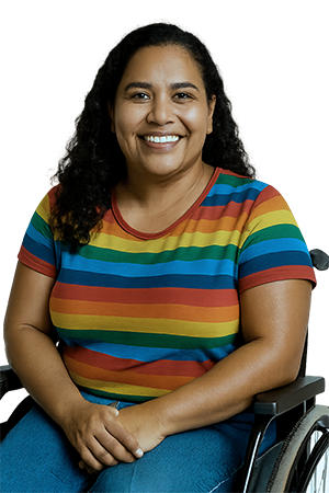 Mujer con camiseta colorida, símbolo de planeación